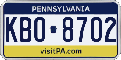 PA license plate KBO8702