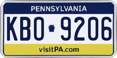 PA license plate KBO9206