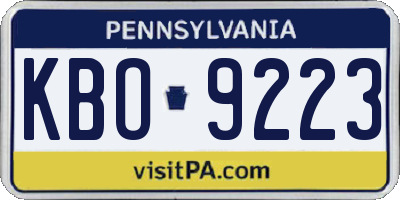 PA license plate KBO9223