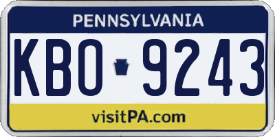PA license plate KBO9243