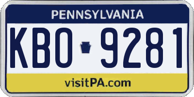 PA license plate KBO9281