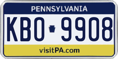 PA license plate KBO9908