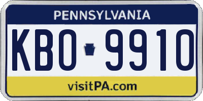 PA license plate KBO9910