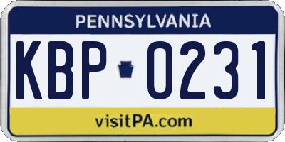 PA license plate KBP0231
