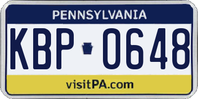 PA license plate KBP0648