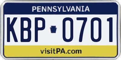 PA license plate KBP0701