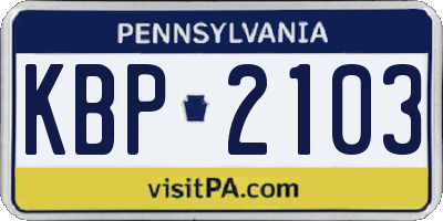 PA license plate KBP2103