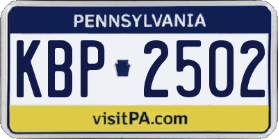 PA license plate KBP2502