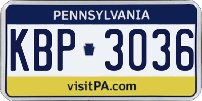 PA license plate KBP3036