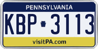 PA license plate KBP3113