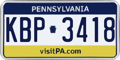 PA license plate KBP3418
