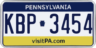 PA license plate KBP3454