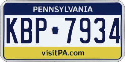 PA license plate KBP7934