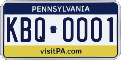 PA license plate KBQ0001