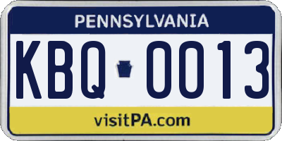 PA license plate KBQ0013