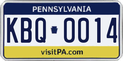 PA license plate KBQ0014