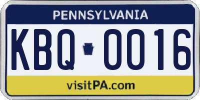 PA license plate KBQ0016