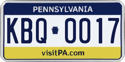PA license plate KBQ0017