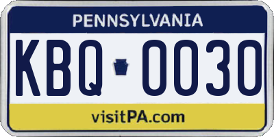 PA license plate KBQ0030