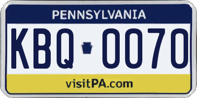 PA license plate KBQ0070