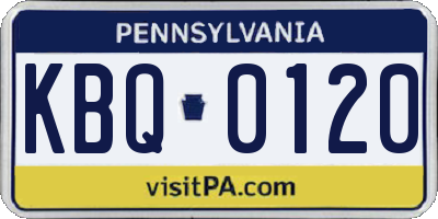 PA license plate KBQ0120