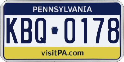 PA license plate KBQ0178