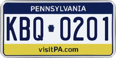 PA license plate KBQ0201
