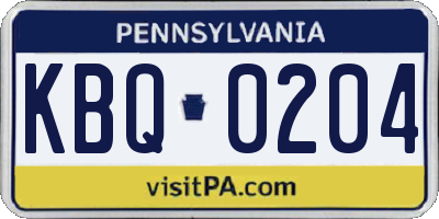 PA license plate KBQ0204