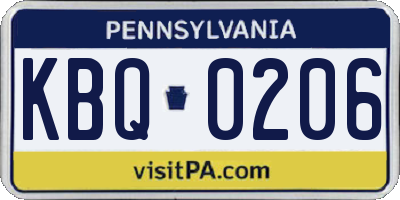 PA license plate KBQ0206