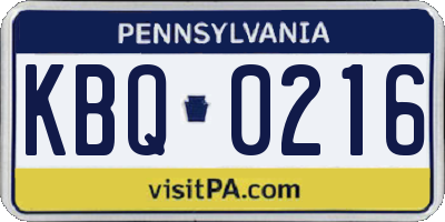 PA license plate KBQ0216