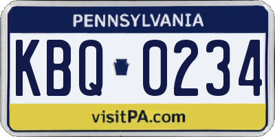 PA license plate KBQ0234