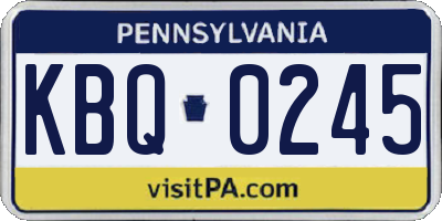 PA license plate KBQ0245