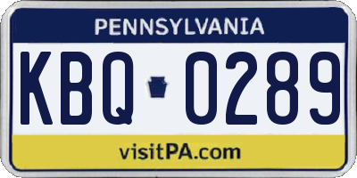PA license plate KBQ0289