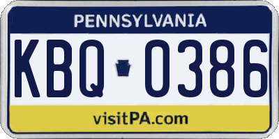 PA license plate KBQ0386