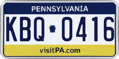 PA license plate KBQ0416