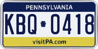 PA license plate KBQ0418