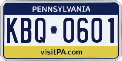 PA license plate KBQ0601