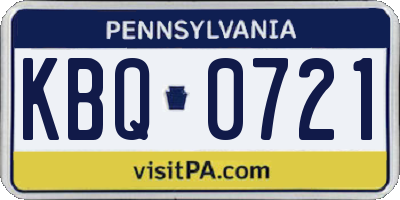 PA license plate KBQ0721