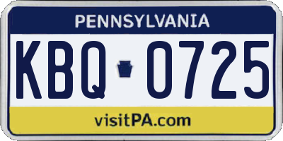 PA license plate KBQ0725