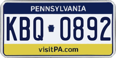 PA license plate KBQ0892