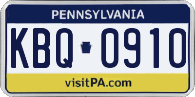 PA license plate KBQ0910