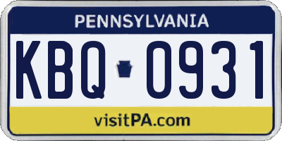 PA license plate KBQ0931