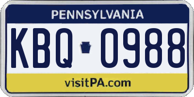 PA license plate KBQ0988