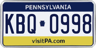 PA license plate KBQ0998