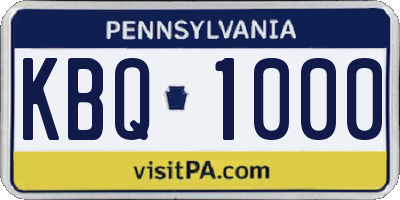 PA license plate KBQ1000
