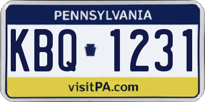PA license plate KBQ1231