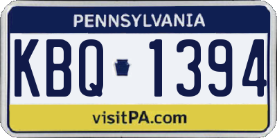PA license plate KBQ1394