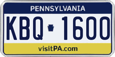 PA license plate KBQ1600