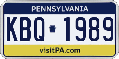 PA license plate KBQ1989