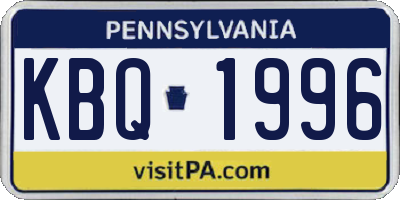 PA license plate KBQ1996